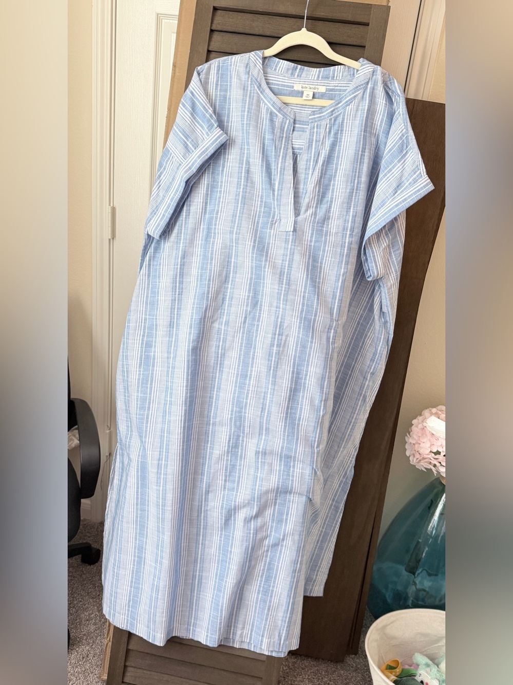 Kate Landry Blue & White Striped Split-Neck Tunic Size 3X